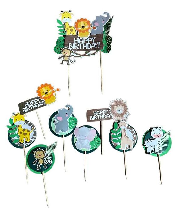 Ozdoby Zestaw Urodzinowy Dekoracja Tort Topper Dżungla+GRATIS kod1292
