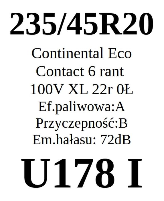 235/45R20 Continental EcoContact 6 2022r JAK NOWE 250zł/szt.