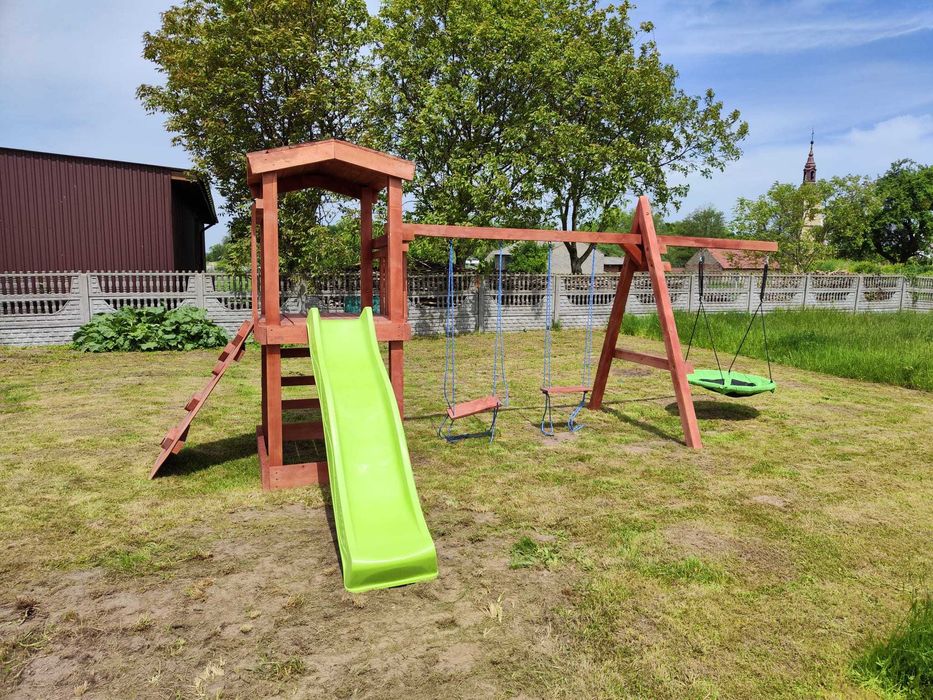 Plac zabaw z kantówki Z DOMKIEM piaskownicą LITE DREWNO dla dziecka _