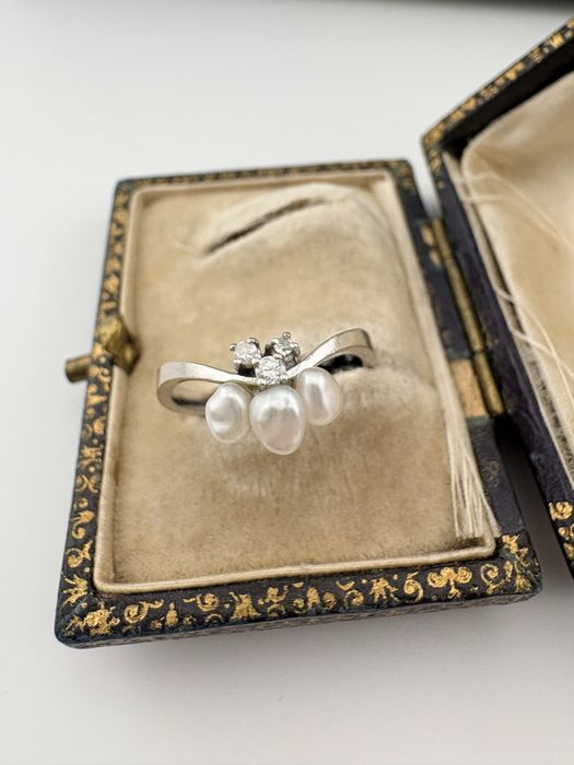 Retro Pierścionek Złoto  14k z diamentami perły Wycena R14