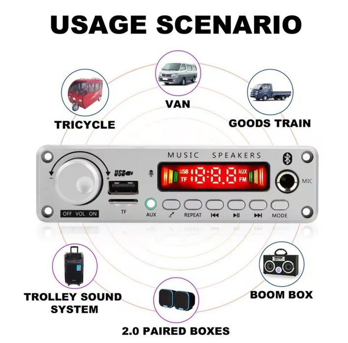Bluetooth 5.0 mp3 декодер 2*75W, усилитель, USB, aux, FM. Пульт.