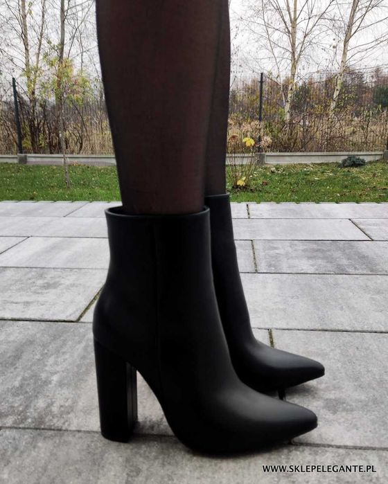 BOTKI KLASYCZNE eleganckie NA SŁUPKU W SZPIC czarne 39 40