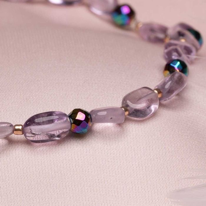 bransoletka ametyst oliwka, hematyt holo