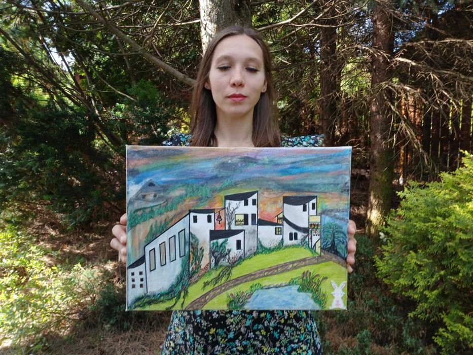 Obraz ręcznie malowany na płótnie "Nowoczesne Miasto" wymiary 40x30cm