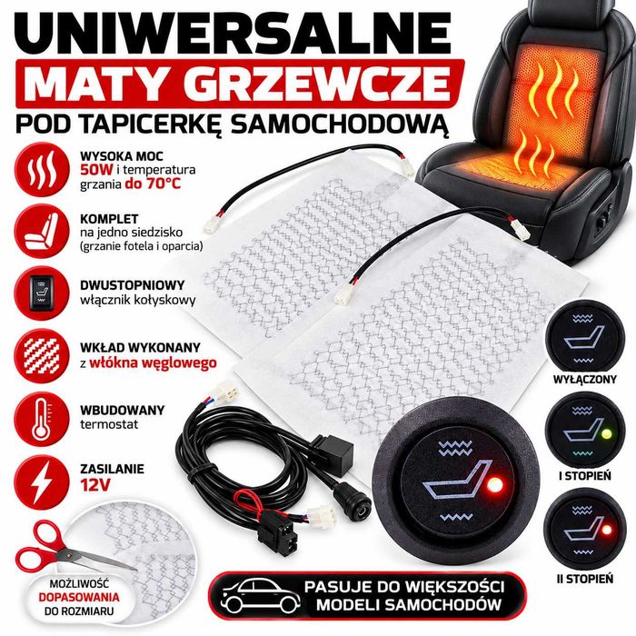 Mata grzewcza grzejna pod tapicerkę 12V 40W maty samochodowa do auta
