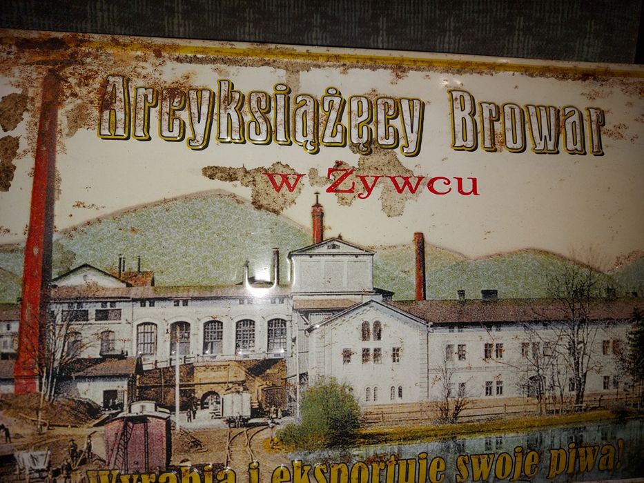 Stara reklama piwa na blasze arcyksiążęcy browar w żywcu