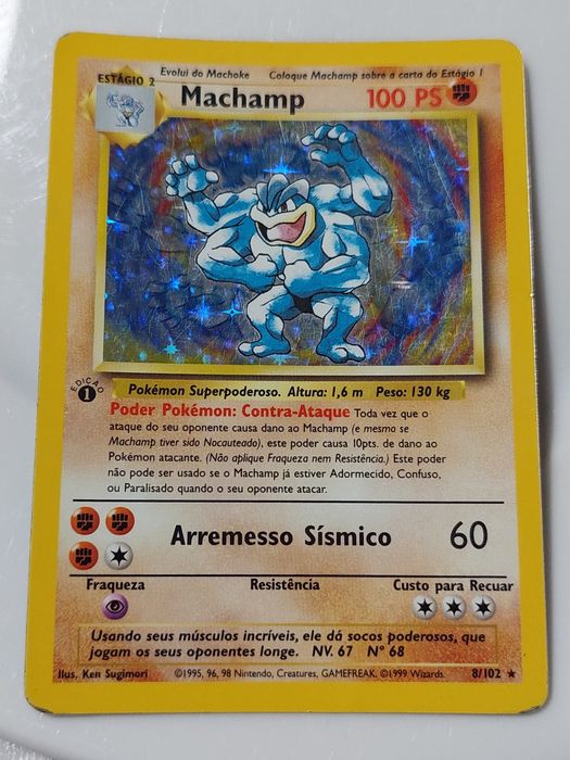 Carta Pokemon Machamp Holo 8/102 Base set 1ª edição. PT