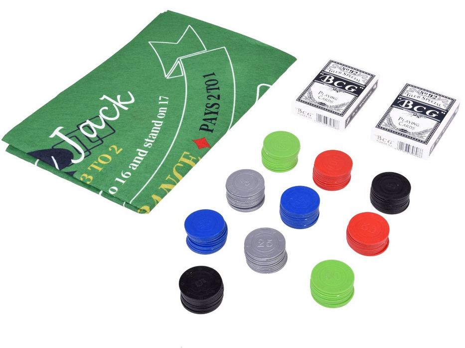 Zestaw Gra karciana 2w1 Poker i BlackJack Żetony + karty + plansza