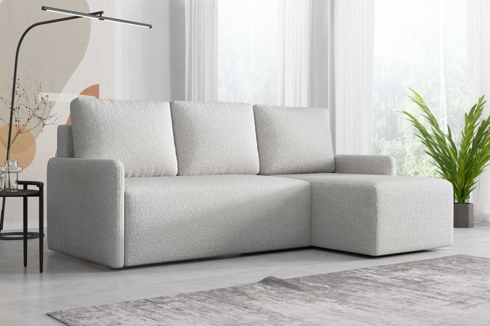 Narożnik Flavio. Rogówka. Sprężyny bonell, tkanina boucle, baranek