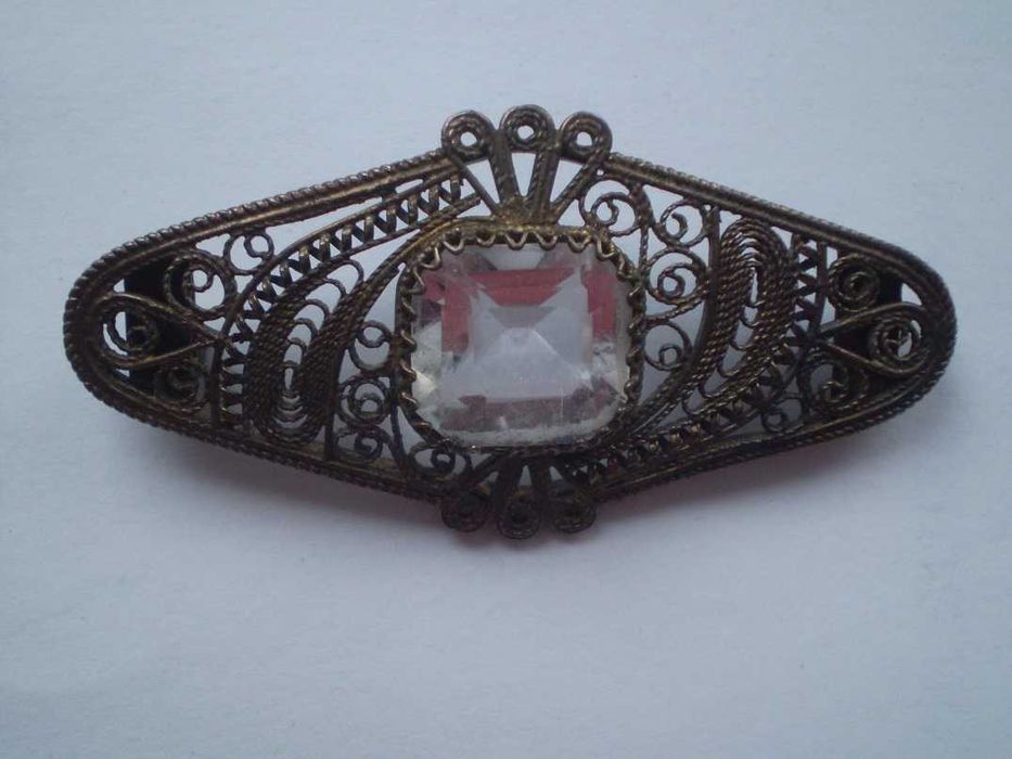 Серебряная Брошка СССР Уральские русские самоцветы Горный хрусталь