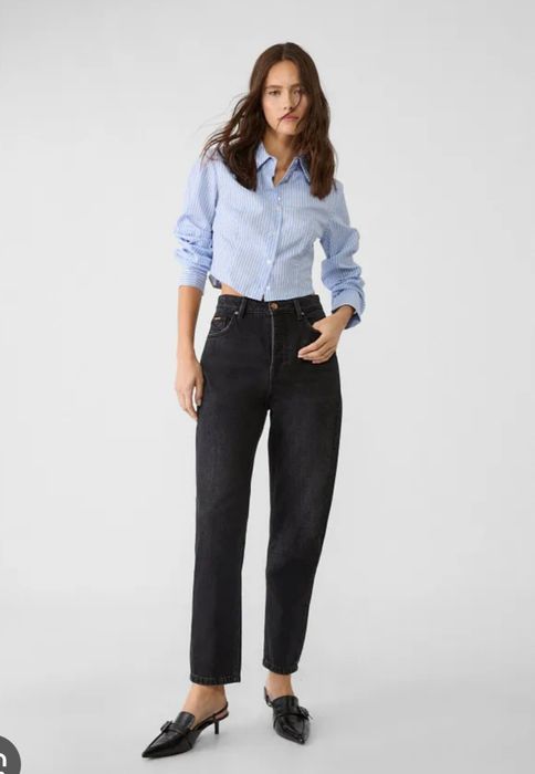 Прямі вкорочені джинси Stradivarius графіт