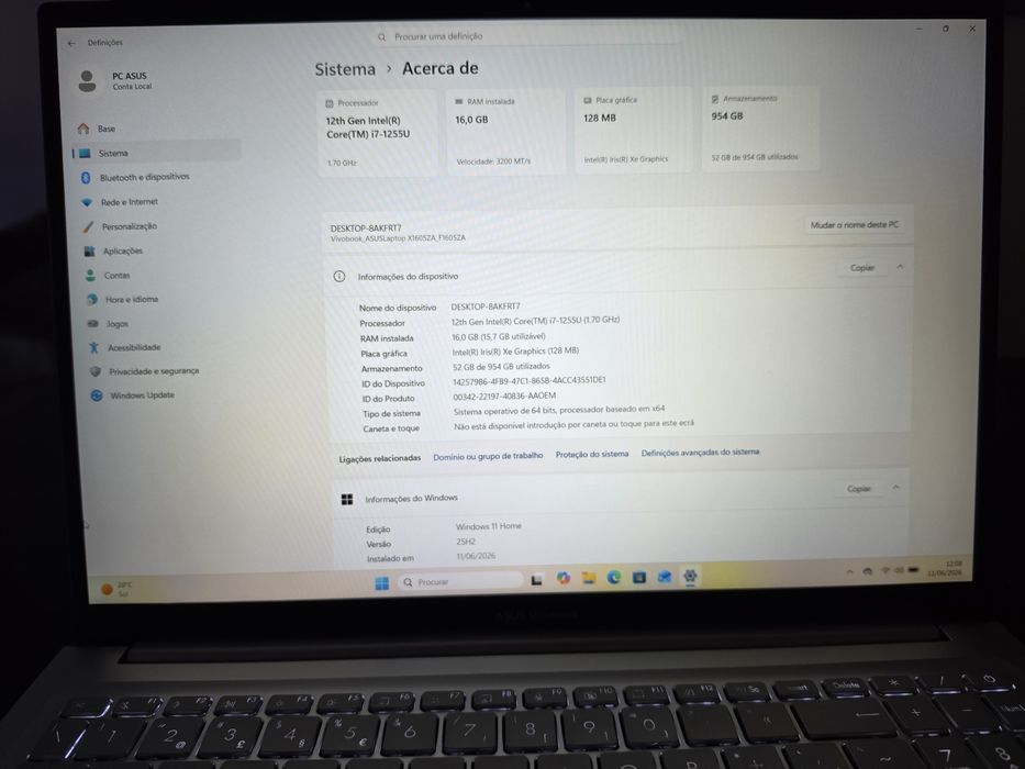 Portátil Asus Vivobook F1605Z, i7, como novo,  fatura,  garantia