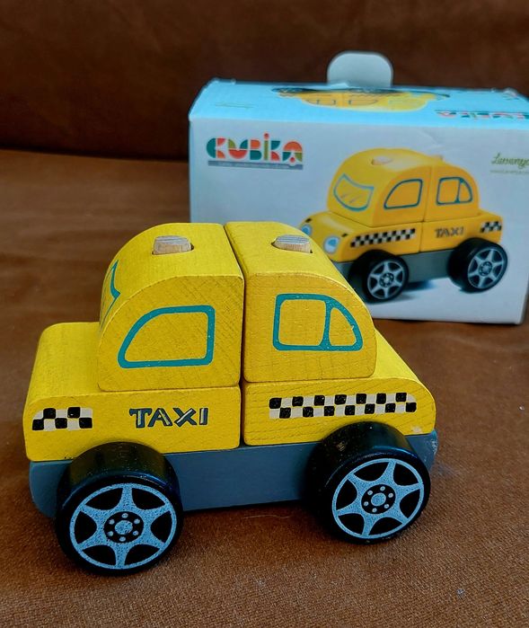 Auto drewniane, taxi, składane, łamigłówka, puzzle, Cubika