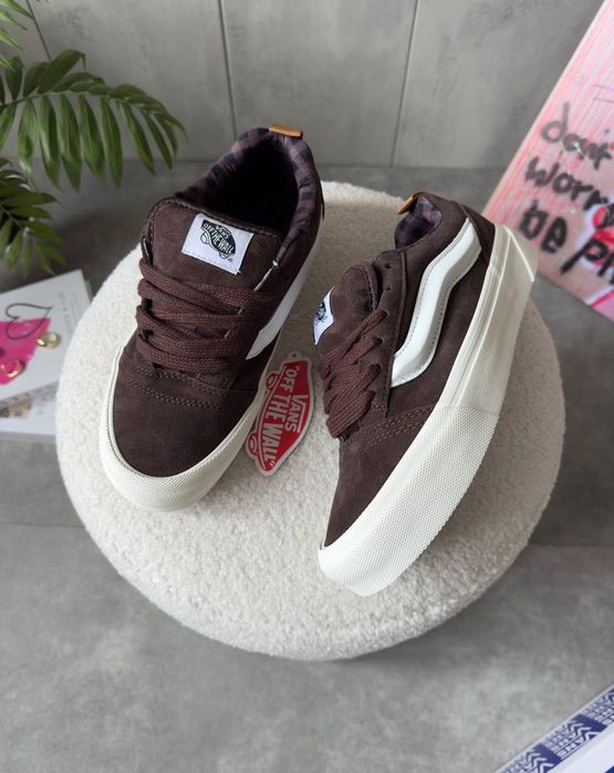ФАВОРИТ! Vans KNU Skool Brown White 36 37 38 39 40 41 ванс кну кул коричневі білі на платформі