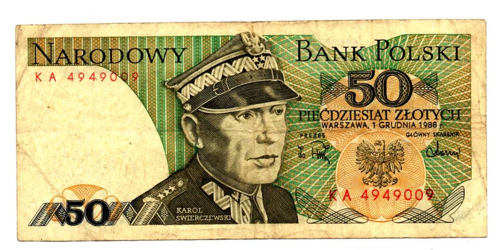 Banknot 50zł 1988r seria KA