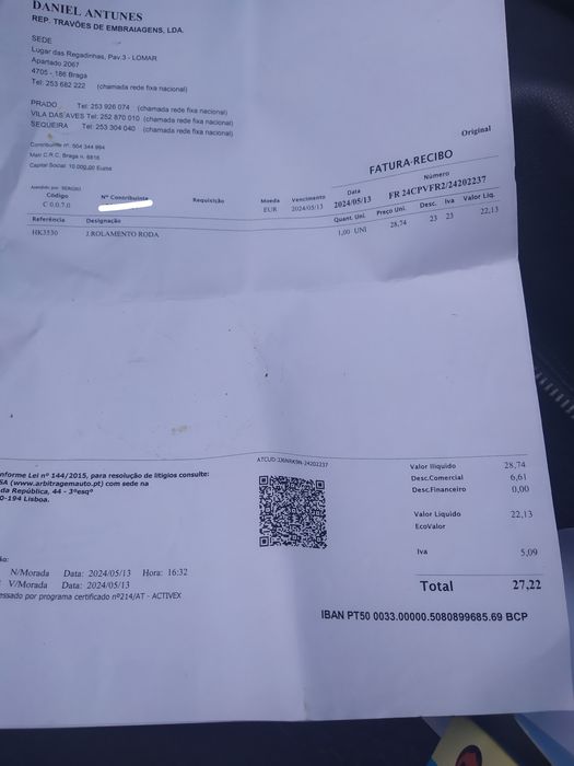 Rolamento roda esquerda