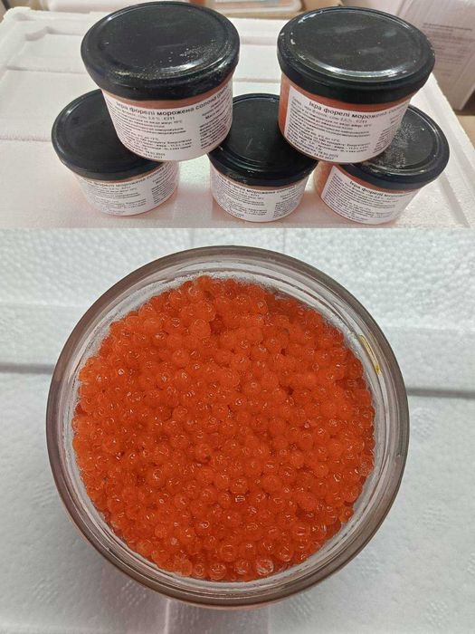 Креветка велика ціла, куски лосося,  лосось форель тушка