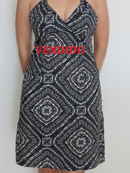 Vestido verão estampado "H&M" c/ alça pescoço - Tam. M