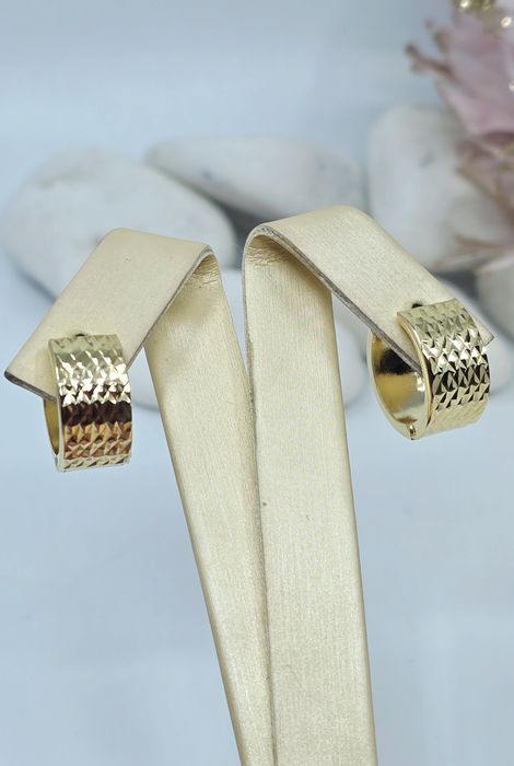 Złote kolczyki frezowane szerokie kółka próba 585 14k