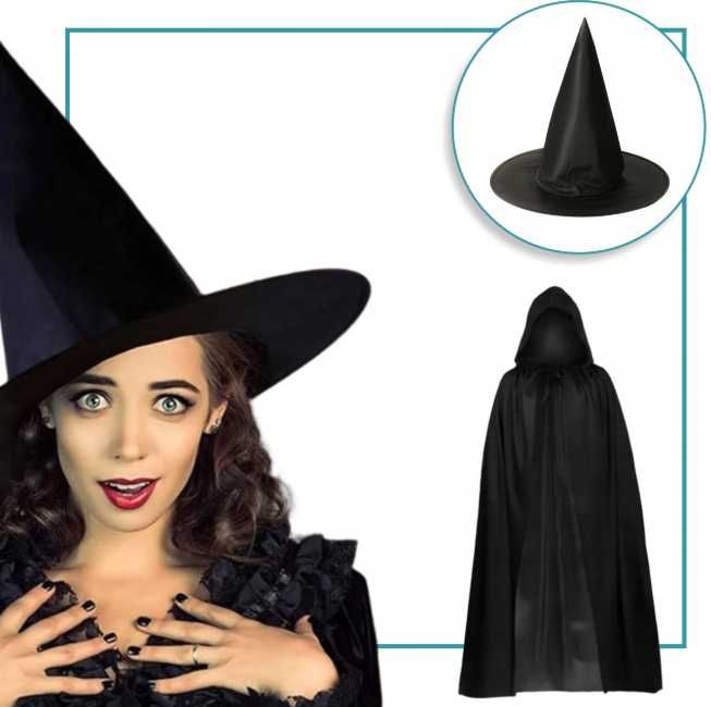 Czarownica Kostium Peleryna Kapelusz Strój Przebranie Andrzejki