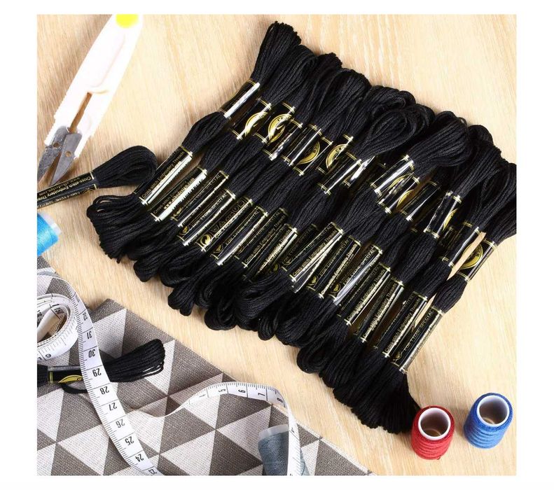 20 sztuk czarnej nici do haftowania, czarnej nici krzyżowej, bawełna.