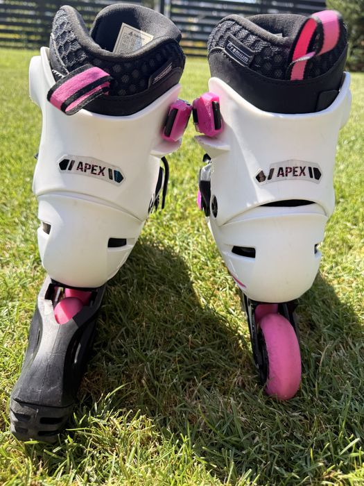 Rolki Rollerblade Apex – dziecięce, 4 kółka, biało-różowe