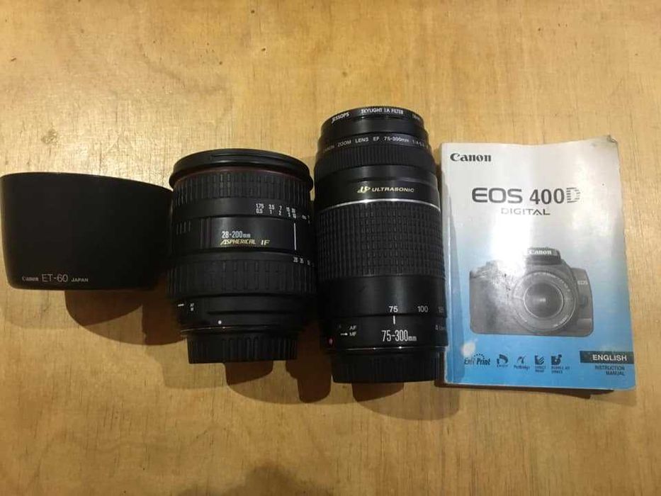Máquina fotográfica Canon EOS 400D com 4 lentes e mala