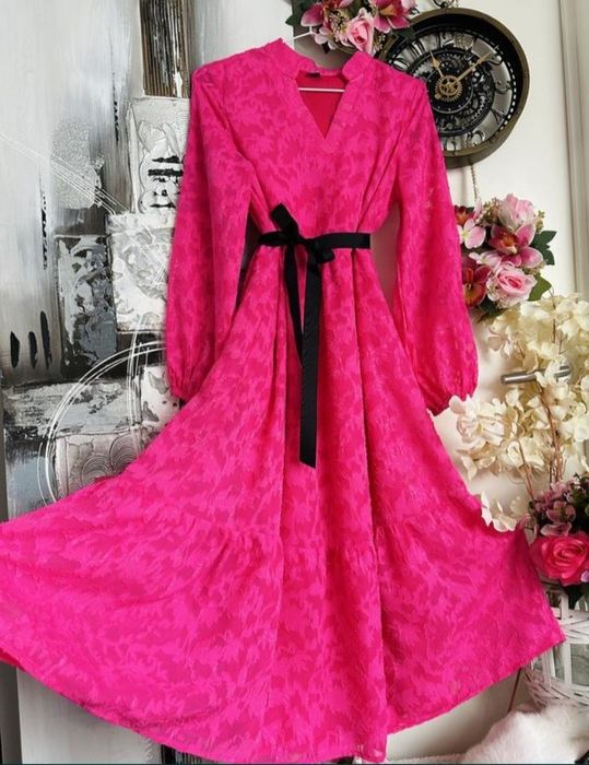 Розовое платье миди Shein, платье цвета фуксии. Размер S, 44.