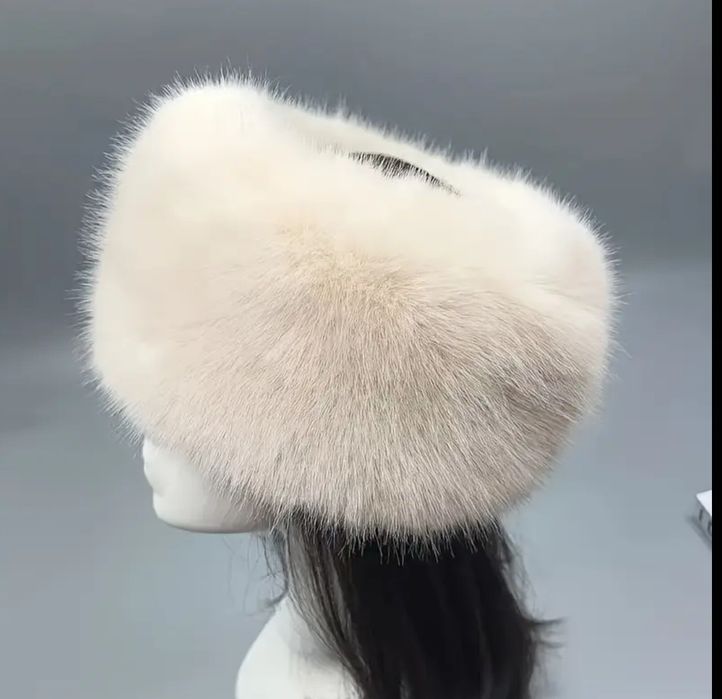 Хутряна пов'язка на голову пов'язка молочна чорна беж шоко з хутра ХІТ