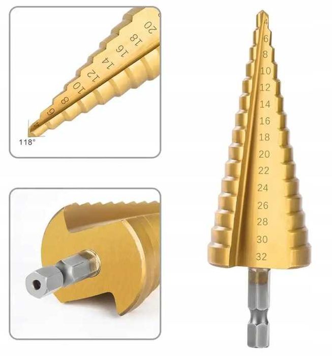 Wiertło Stopniowe Choinkowe Stożkowe  4-32 mm.