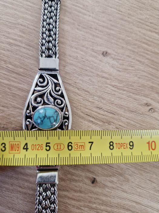 Piękna stara bransoletka srebrna z turkusem