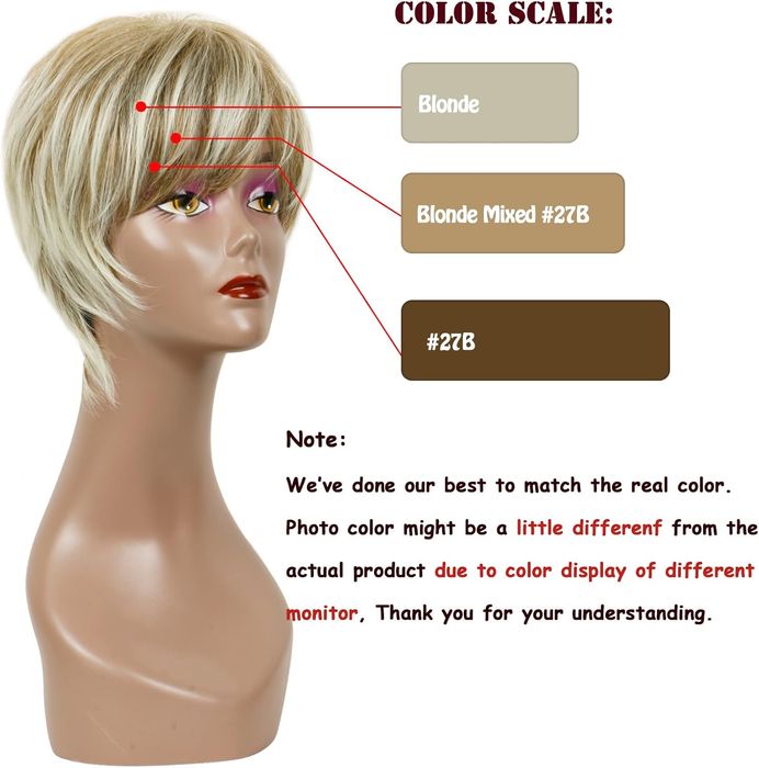 Krótka Blond Peruka Z Grzywką Pixie