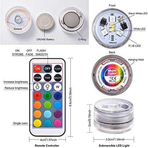 10 sztuk podwodnych świateł RGB, wodoszczelne lampki LED z pilotem