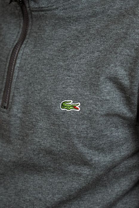 Свитшот Lacoste на молнии — мужской, черный/серый, воротник-стойка