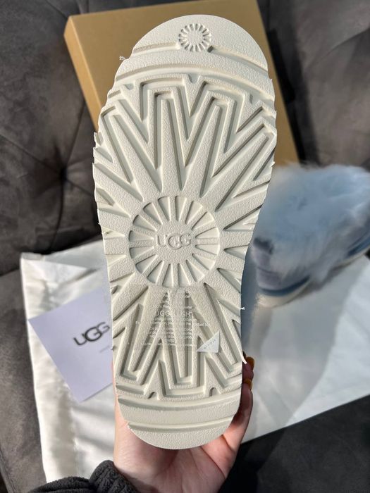 Жіноче Взуття / Зимове Ugg біле хутро блакитний замш