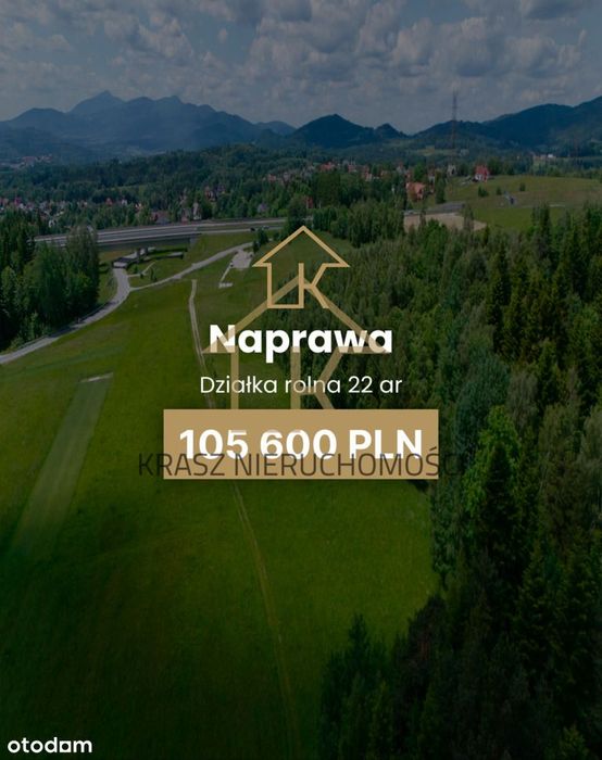 Widokowa działka 2292 m² w Naprawie