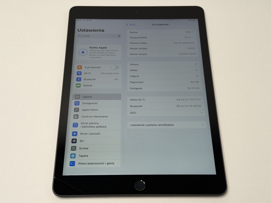 iPad 9. gen. (A2602) - 64GB - faktura VAT 23%