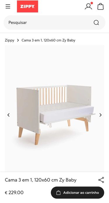 Berço/cama/ next to me (Zippy) 3 em 1, evolutivo, -NOVO