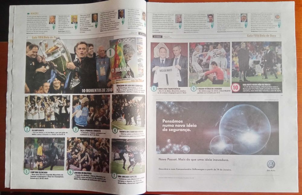 Jornal o Jogo janeiro de 2011 José Mourinho melhor treinador do mundo