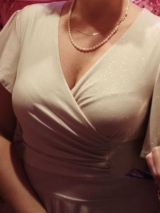 Sukienka maxi beżowa złoty brokat