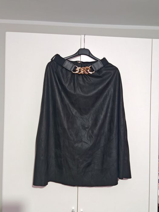 Czarna długa MIDI spódnica skórzana eko M L xl