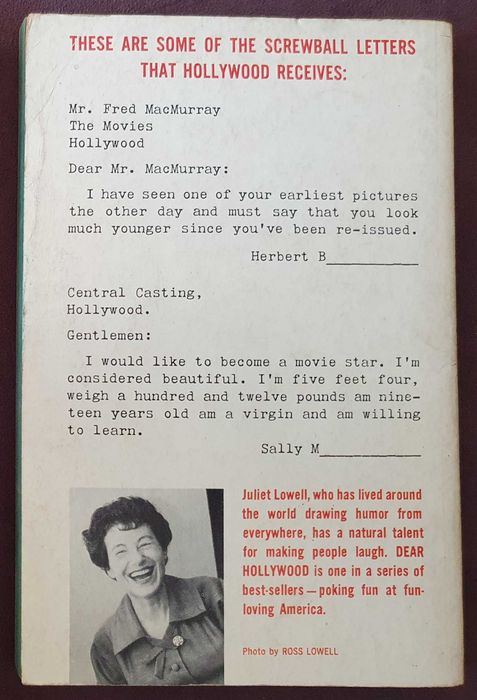 Livro Dear Hollywood - Juliet Lowell - 1959
