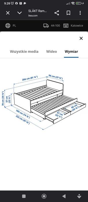 Ikea Slakt podwójne łóżko z szufladami