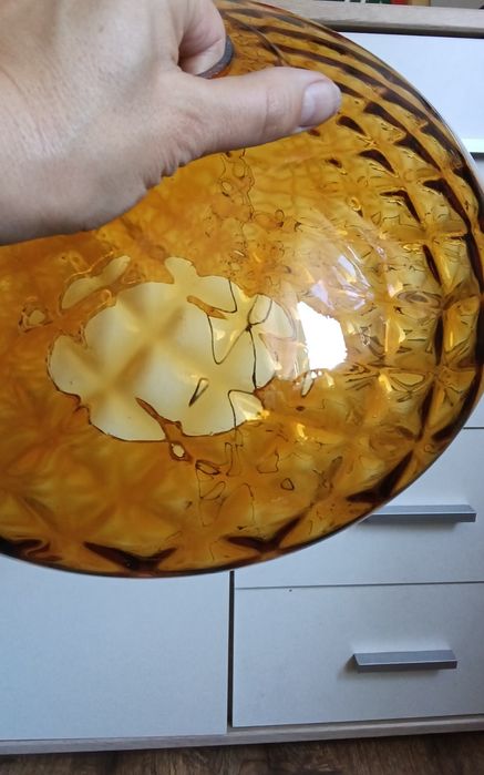 Klosz szkło bursztynowe miodowe pomarańczowe lampa lata 60