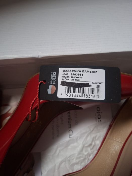 Czółenka damskie na słupku Wojas czerwone r. 39