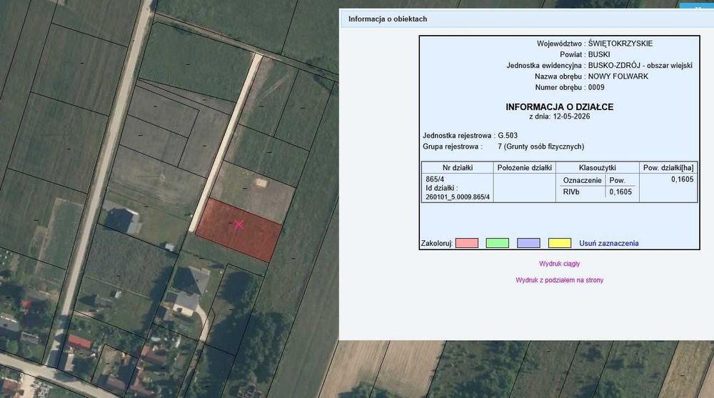 Działka - Nowy Folwark, Busko-Zdrój 1605m z WZ i mediami