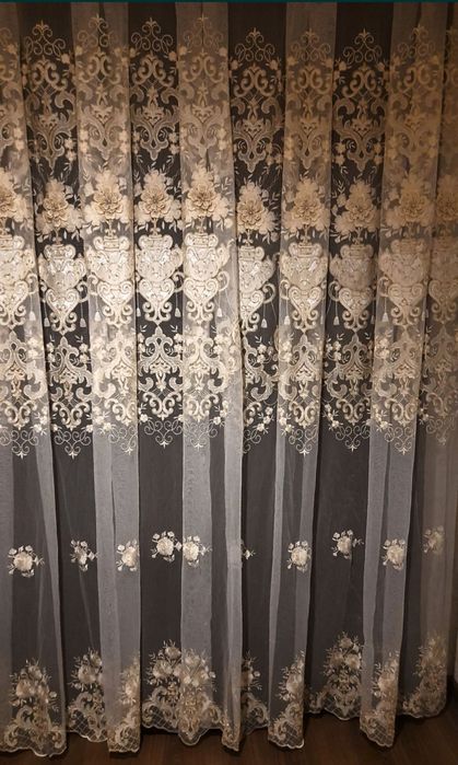 Тюль 3D бамбук крем в золоте, жемчуг, бархат 5м  Кукла пупс.