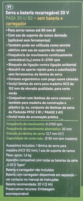 Serra a bateria 20V Parkside