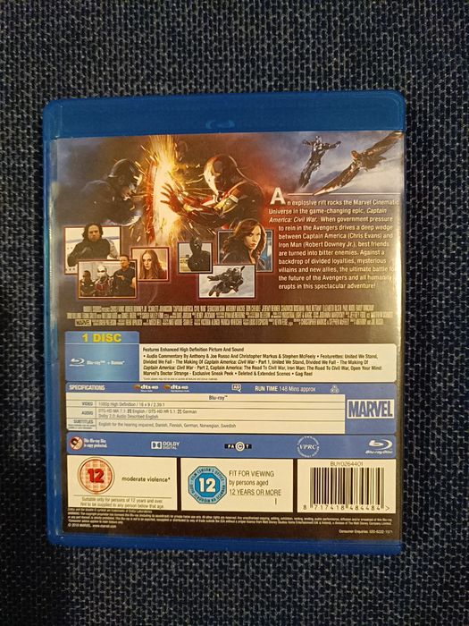 Blu ray do filme "Captain America: Civil War", Marvel (portes grátis)