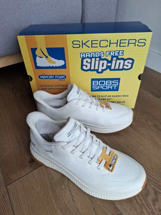 Buty Skechers Slip-ins: BOBS Sport Squad Chaos 4, białe, nowe, r. 42,5
